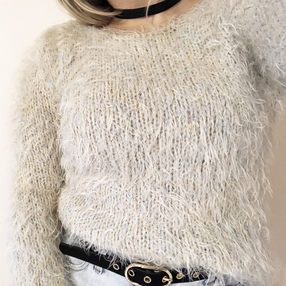 Olsen European Furry Blue Wool Long Sleeve Sweater - Picture 5 of 5